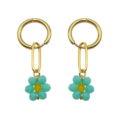1 Pair Sweet Flower Polishing Crystal Plating 304 Stainless Steel Beaded Crystal Beads 14K Gold Plated Drop Earrings