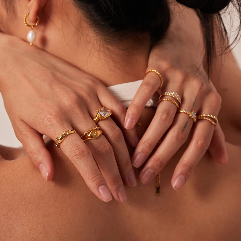 Women IG Style Square Irregular Heart Geometric Stainless Steel 18K Gold Plated Rings