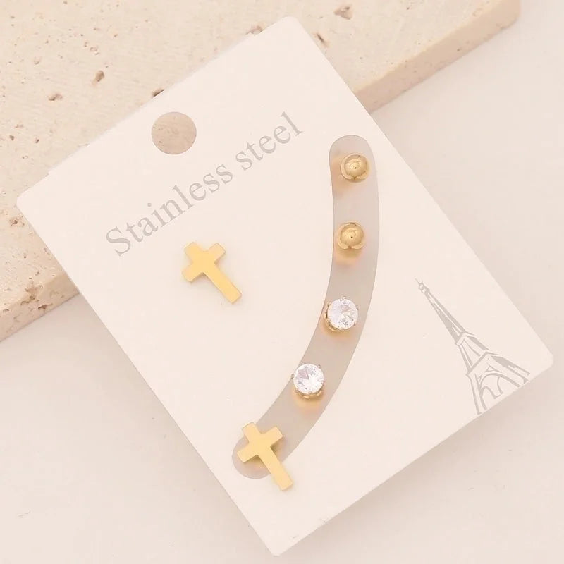 1 Set Preppy Style Minimalist Commute Star Patchwork Stainless Steel 18K Gold Plated Ear Studs