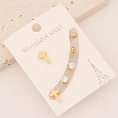1 Set Preppy Style Minimalist Commute Star Patchwork Stainless Steel 18K Gold Plated Ear Studs