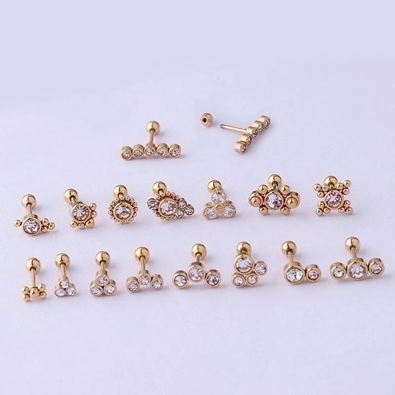 Ear Cartilage Rings & Studs Fashion Round 316L Stainless Steel Plating Inlay Zircon