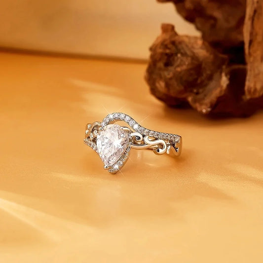 Modern Style Water Droplets Copper Plating Hollow Out Inlay Rhinestones Zircon White Gold Plated Rings