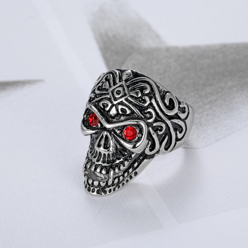 Punk Cool Style Skull Stainless Steel Inlay Rhinestones Halloween Men'S Rings