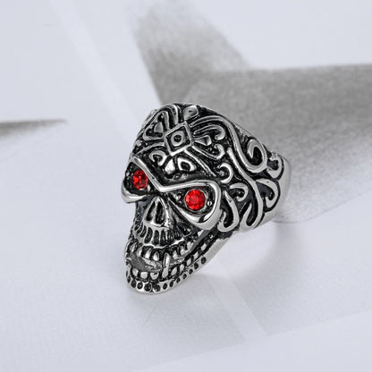 Punk Cool Style Skull Stainless Steel Inlay Rhinestones Halloween Men'S Rings
