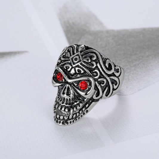 Punk Cool Style Skull Stainless Steel Inlay Rhinestones Halloween Men'S Rings