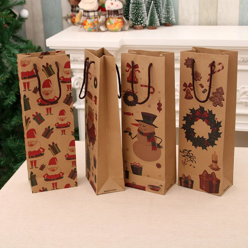 Christmas Gift Bag Christmas Kraft Paper Bag Red Wine Bag Wine Bottle Bag Christmas Home Supplies