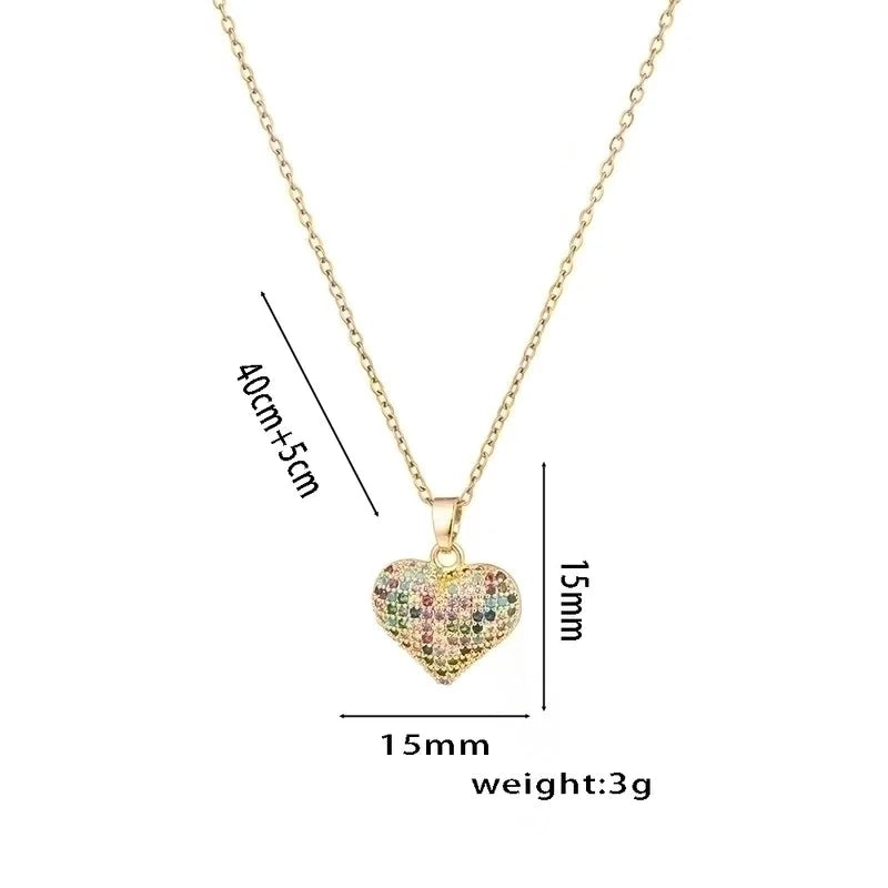 Sweet Solid Color Titanium Steel Zircon 18K Gold Plated Inlay Pendant Necklace
