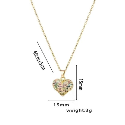 Sweet Solid Color Titanium Steel Zircon 18K Gold Plated Inlay Pendant Necklace