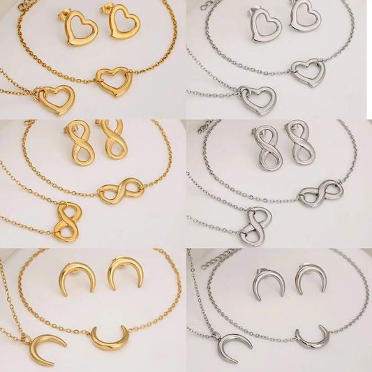 3 Pieces Casual Vacation Infinity Moon Heart Shape 304 Stainless Steel 18K Gold Plated Jewelry Set
