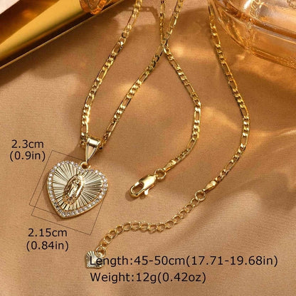 Religion Classic Style Human Virgin Mary 201 Stainless Steel Copper Shell Zircon 18K Gold Plated Pendant Necklace