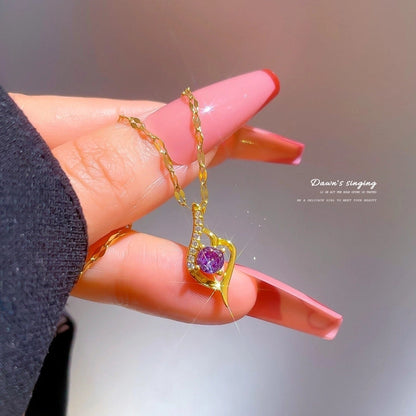 Fashion Geometric Titanium Steel Copper Plating Artificial Diamond Necklace