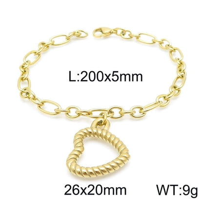 Minimalist Heart Shape Stainless Steel 18K Gold Plated Bracelets In Bulk