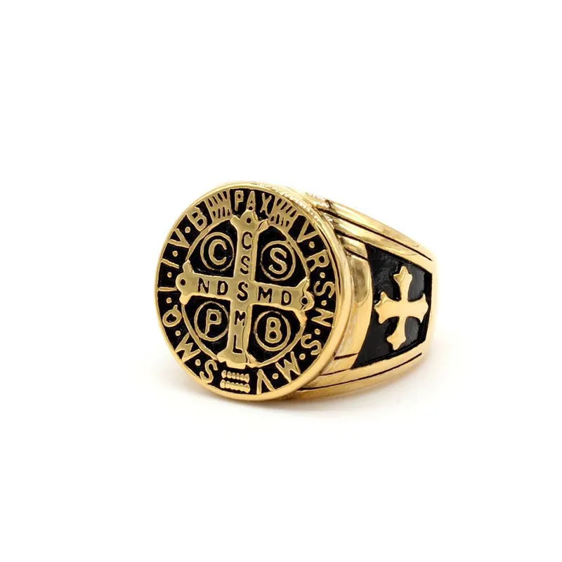 Men's St. Benedict Vintage Titanium Steel Ring Roman Cross Protection Christmas Gift