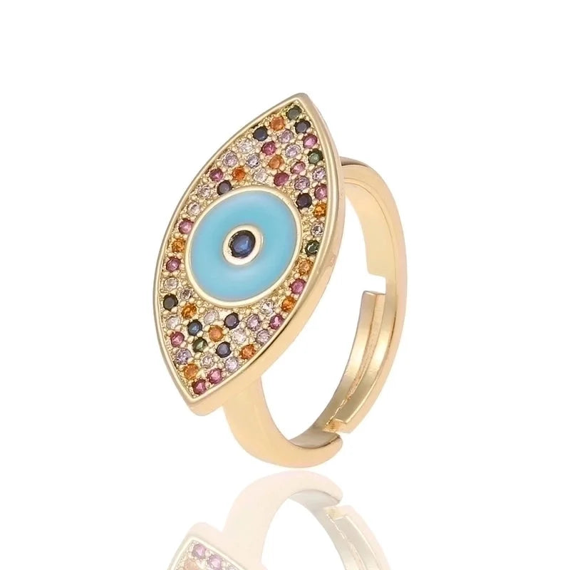 Fashion Enamel Drip Oil Evil Eye Retro Copper Tail Ring