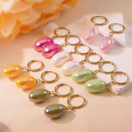 1 Pair IG Style Y2K Fairy Style Geometric Oval Plating Inlay 304 Stainless Steel Plastic 18K Gold Plated Drop Earrings
