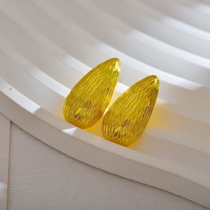 1 Pair Elegant Solid Color Pleated Titanium Steel Gold Plated Ear Studs