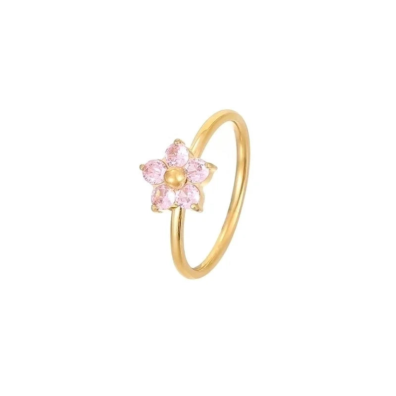 Sweet Minimalist Flower 304 Stainless Steel Zircon White Gold Plated Gold Plated Plating Inlay Rings