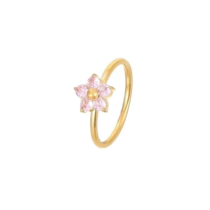 Sweet Minimalist Flower 304 Stainless Steel Zircon White Gold Plated Gold Plated Plating Inlay Rings