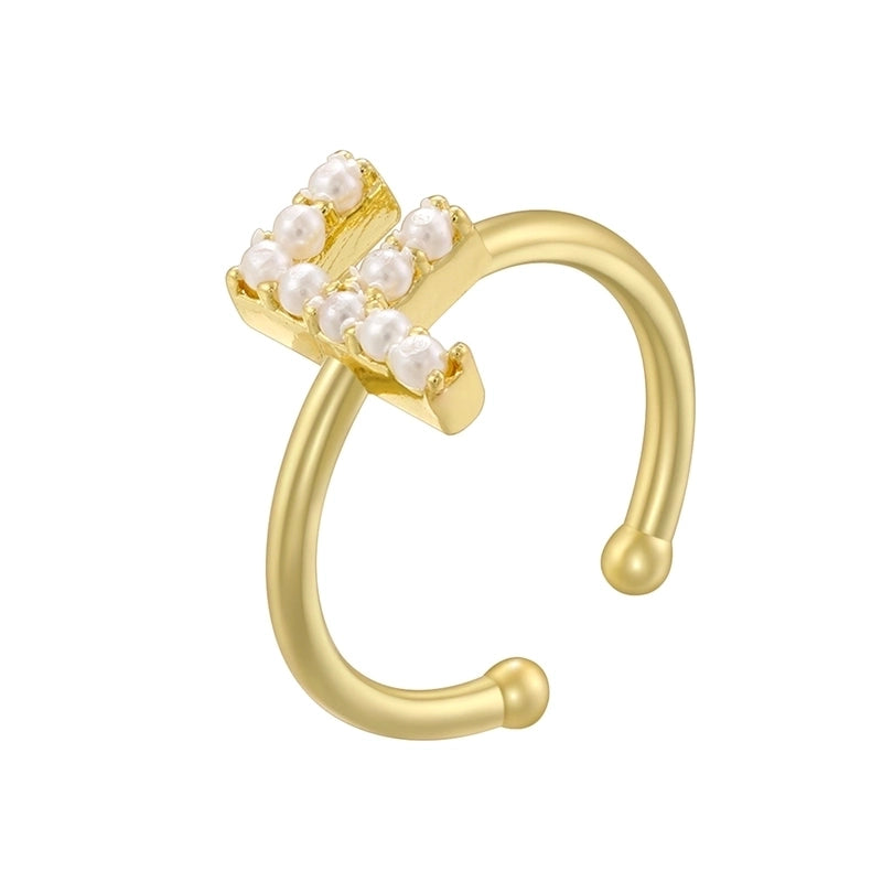 Copper 18K Gold Plated Plating Inlay Letter Artificial Pearls Open Rings