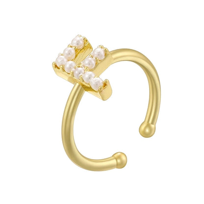 Copper 18K Gold Plated Plating Inlay Letter Artificial Pearls Open Rings