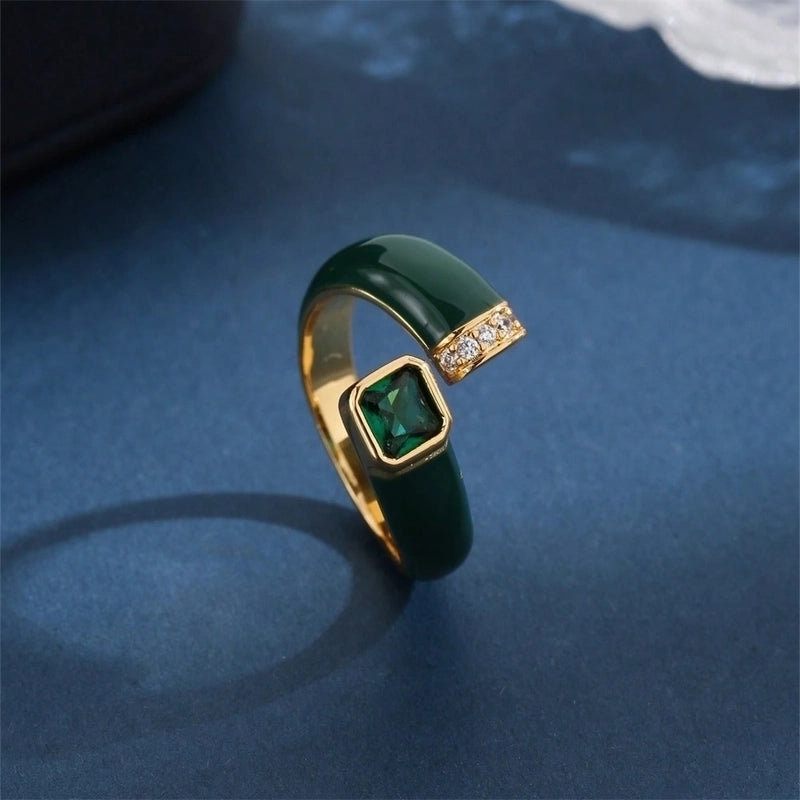 Copper 18K Gold Plated Minimalist Classic Style Plating Inlay Solid Color Zircon Open Rings