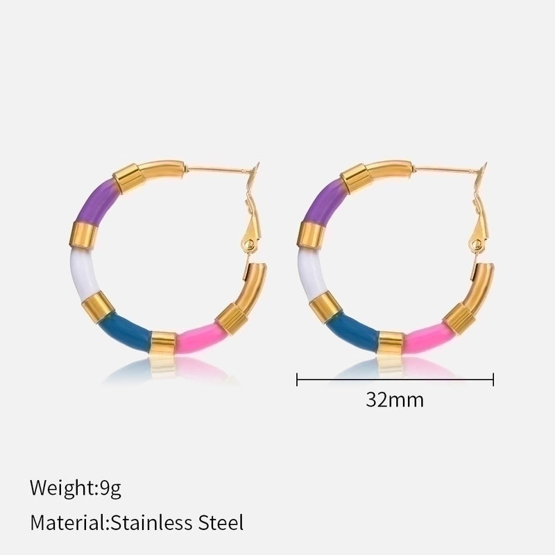 1 Pair IG Style Minimalist U Shape Enamel Plating 304 Stainless Steel 18K Gold Plated Earrings