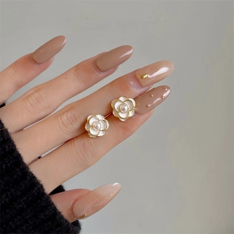 1 Pair Minimalist Round Inlay Alloy Pearl Zircon Drop Earrings