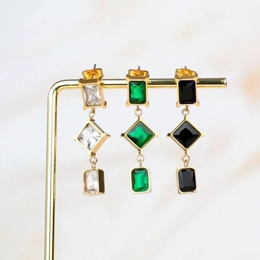 1 Pair Minimalist Classic Style Rhombus Plating Inlay Stainless Steel Titanium Steel Zircon Gold Plated Drop Earrings