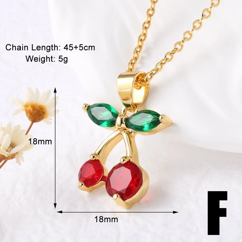 Modern Style Classic Style Cherry 201 Stainless Steel Copper Zircon 18K Gold Plated Plating Inlay Pendant Necklace O-shaped Chain Cable Chain