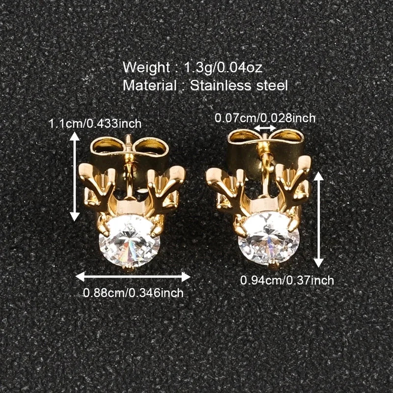 1 Pair Minimalist Classic Style Heart Shape Butterfly Deer Polishing Inlay 304 Stainless Steel Zircon 18K Gold Plated Ear Studs