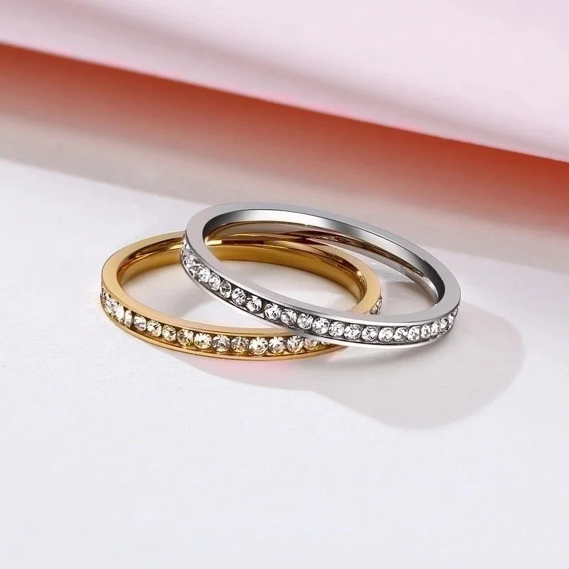 Minimalist Circle 304 Stainless Steel Rhinestones Plating Inlay Stainless Steel Rings