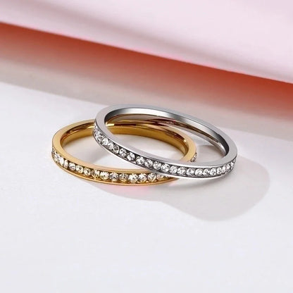 Minimalist Circle 304 Stainless Steel Rhinestones Plating Inlay Stainless Steel Rings