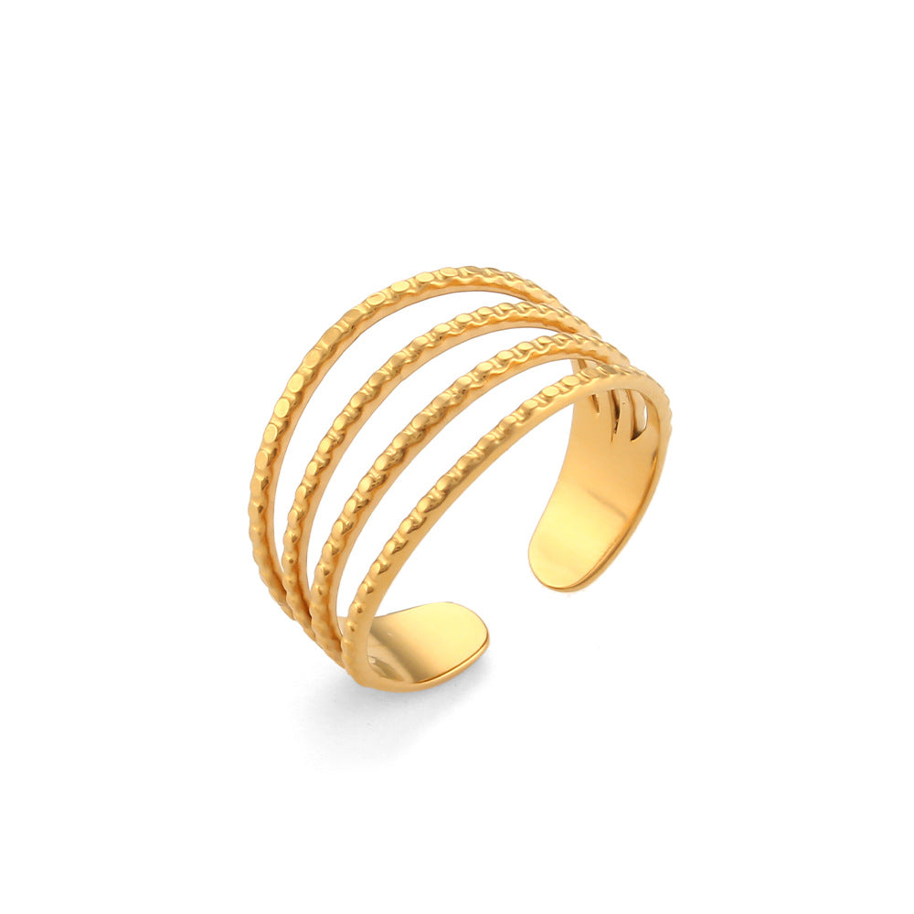 Women Fashion Stripe Geometric Stainless Steel 18K Gold Plated Rings