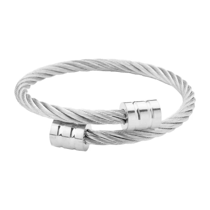 Punk Solid Color Titanium Steel Patchwork Bangle 1 Piece