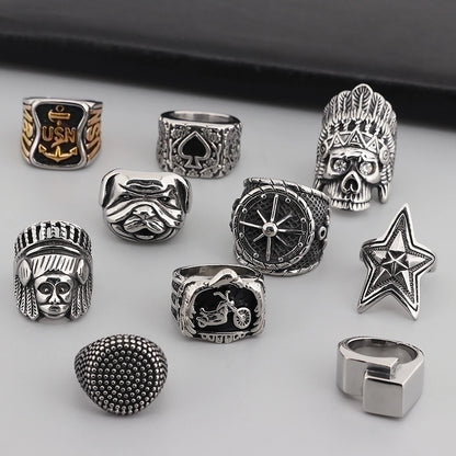 Punk Star Skull Titanium Steel Plating Halloween Men's Rings