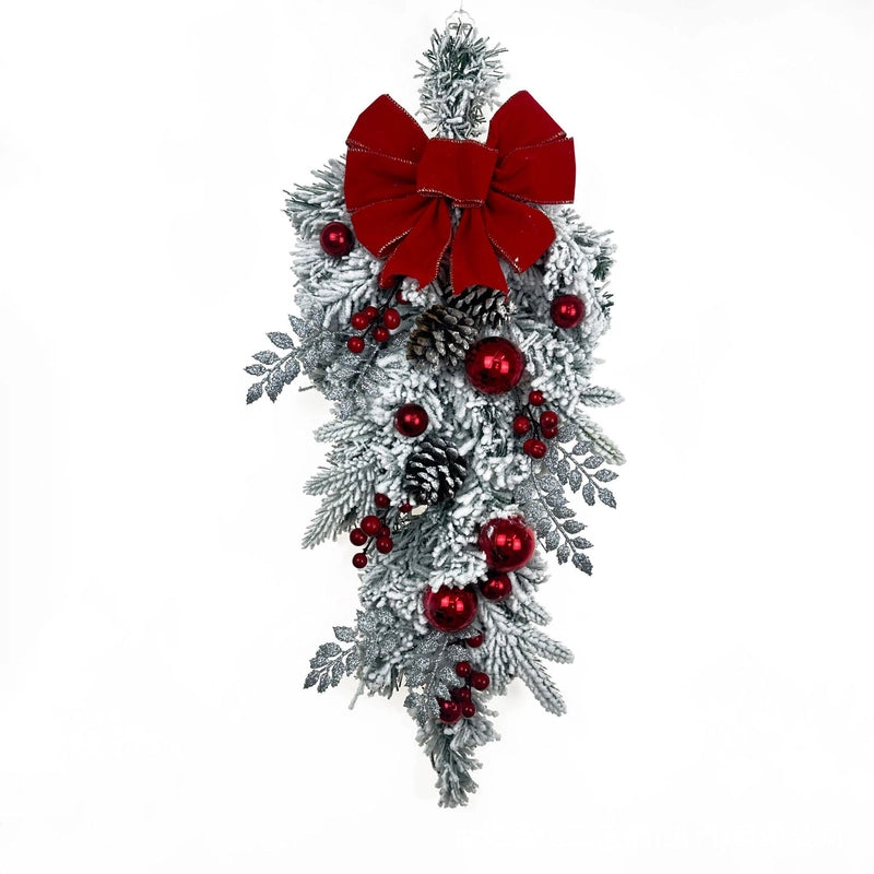 Christmas Flocking Wreath Door Hanging Christmas Decorations Christmas Wreath Rattan Pendant Decoration Home Decoration