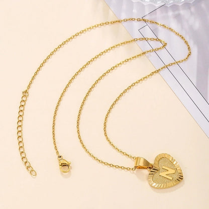Sweet Letter Stainless Steel Copper Plating Inlay Zircon 18k Gold Plated Pendant Necklace