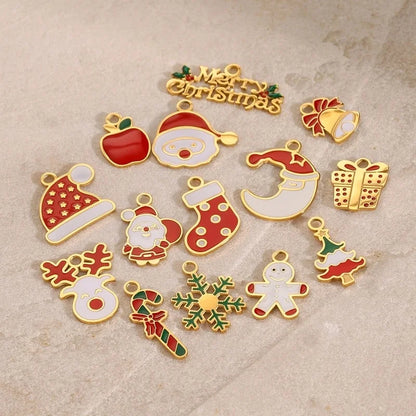 3 PCS/Package 304 Stainless Steel 18K Gold Plated Santa Claus Christmas Socks Snowman Pendant Jewelry Accessories