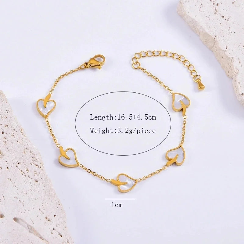 Elegant Heart Shape 304 Stainless Steel Shell Plating Bracelets Earrings Necklace
