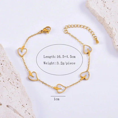 Elegant Heart Shape 304 Stainless Steel Shell Plating Bracelets Earrings Necklace