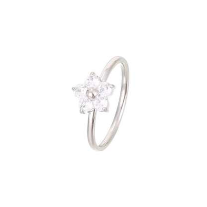 Sweet Minimalist Flower 304 Stainless Steel Zircon White Gold Plated Gold Plated Plating Inlay Rings