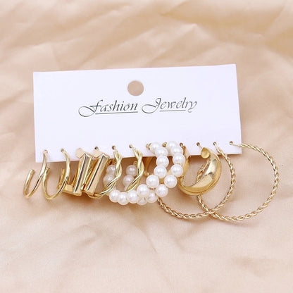 1 Set Minimalist Circle Heart Shape Butterfly Metal Plating Inlay Pearl Women\'s Earrings