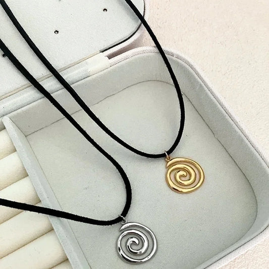 304 Stainless Steel Leather Rope Gold Plated Casual Minimalist Plating Spiral Pendant Necklace