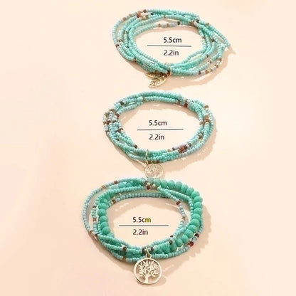2 Pieces Fashion Leaf Tree Alloy Agate Beaded Plating Bracelets