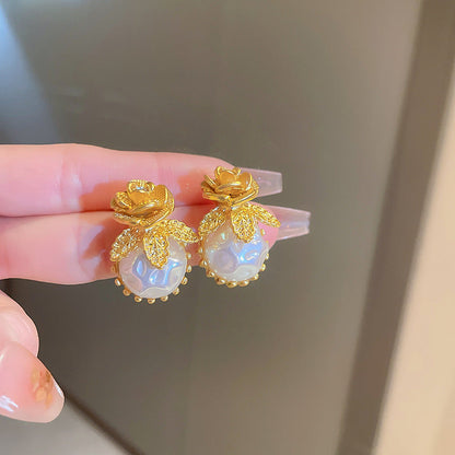 Medieval Droplet Pearl Droplet Geometric Alloy Diamond Inlay Earrings