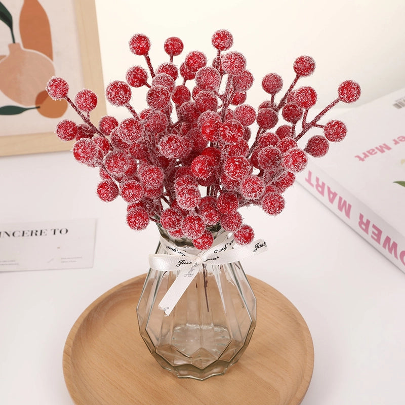 Simulation Red Berry 12-head Fork Christmas Foam Red Fruit Iron Wire Christmas Decoration Accessories Fruit String Home Red Fruit Branch