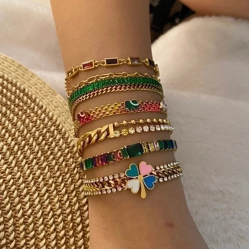 Luxurious Flower Stainless Steel 18K Gold Plated Zircon Bracelets In Bulk