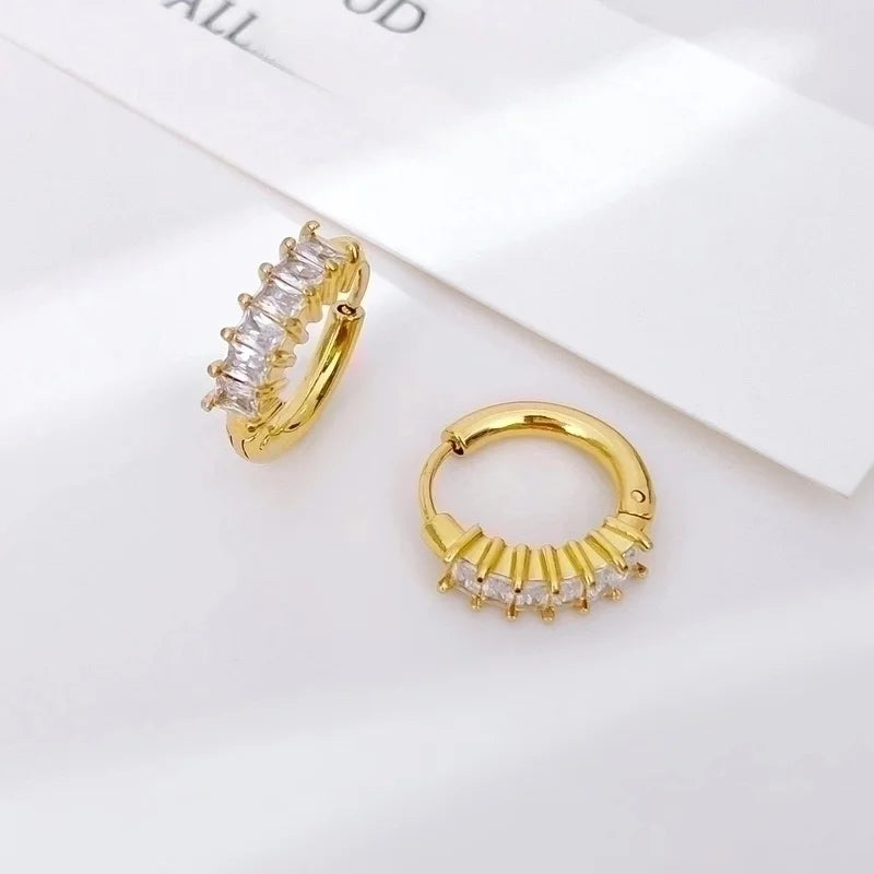 1 Pair Minimalist Geometric Plating Inlay 304 Stainless Steel Zircon Earrings