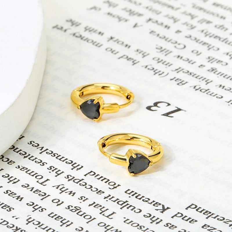 1 Pair Minimalist Heart Shape Inlay Titanium Steel Zircon Earrings
