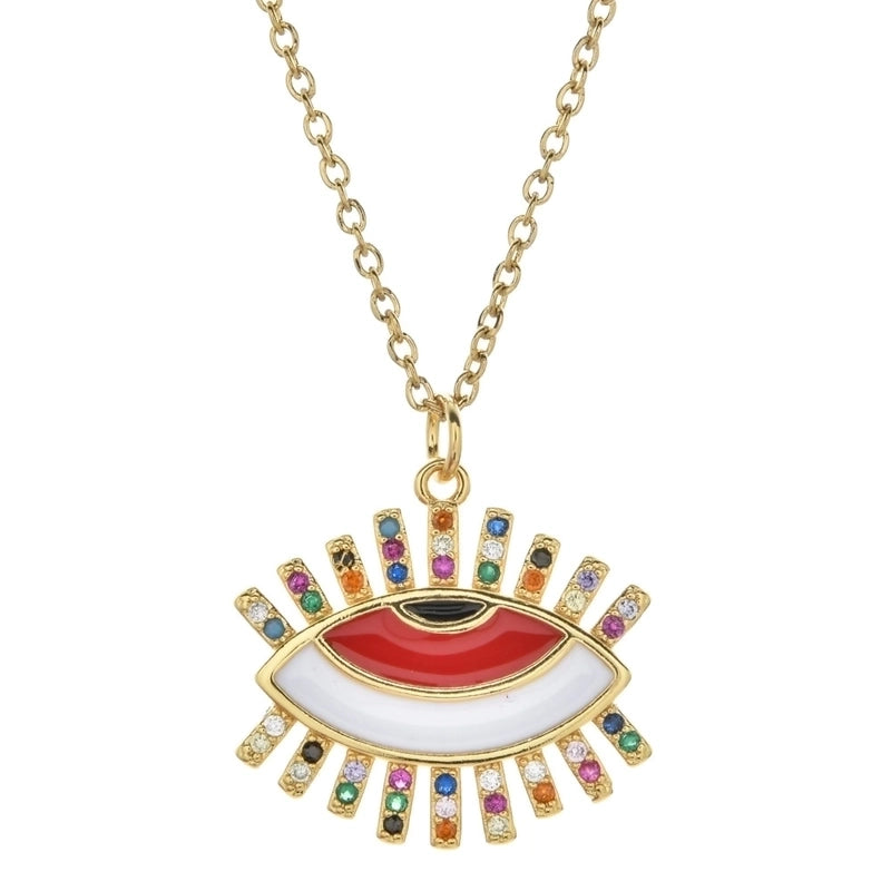 Bohemian Devil's Eye Heart Shape Stainless Steel Inlay Artificial Crystal Pendant Necklace